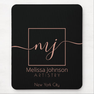 Alfombrilla De Ratón Elegante rosa dorado sobre negro