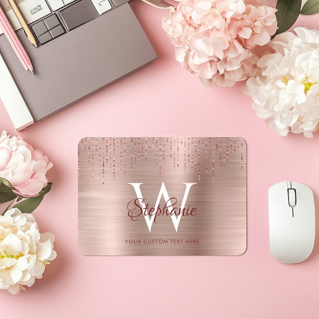 Alfombrilla De Ratón Elegante Rosa Monograma Dorado (Elegant Rose Gold Monogram Sparkle Mouse Pad)