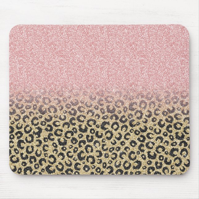 Alfombrilla De Ratón Elegante Rosa Purpurina dorado Leopardo negro (Frente)