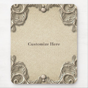 Alfombrilla De Ratón Elegante Rústico Rústico Burlap Lace Western Glam