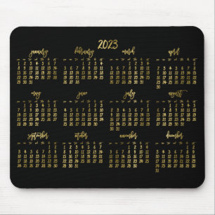 Alfombrilla De Ratón Elegante Script Black And Faux Gold Calendar 2023