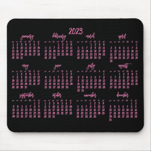 Alfombrilla De Ratón Elegante Script Calendario Negro Y Rosa 2023