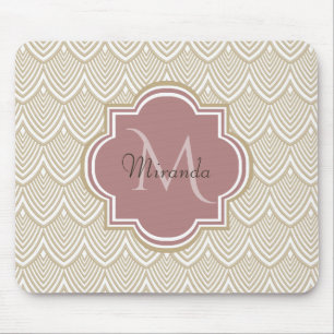 Alfombrilla De Ratón Elegante Tan Arcos Vieiras Mauve Monograma Nombre
