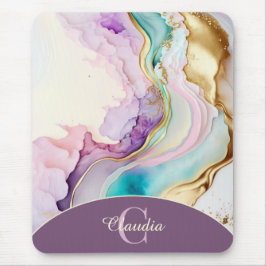 Alfombrilla De Ratón Elegante Tinta Líquida de Mármol de Monograma