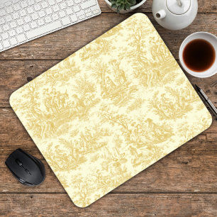 Alfombrilla De Ratón Elegante Toile de Jouy Francés Vintage Amarillo