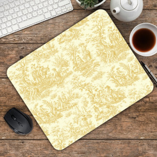 Alfombrilla De Ratón Elegante Toile de Jouy Francés Vintage Amarillo