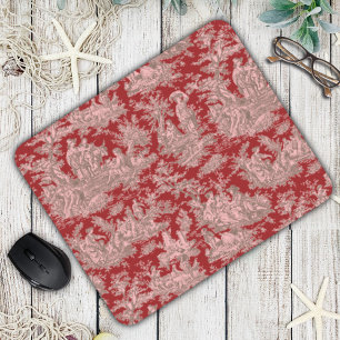 Alfombrilla De Ratón Elegante Toile De Jouy Francesa Vintage Rojo Oscur