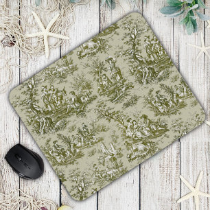 Alfombrilla De Ratón Elegante toile de jouy verde oliva