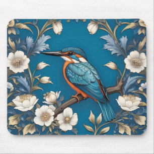 Alfombrilla De Ratón Elegante Turquoise Kingfisher Bird Floral