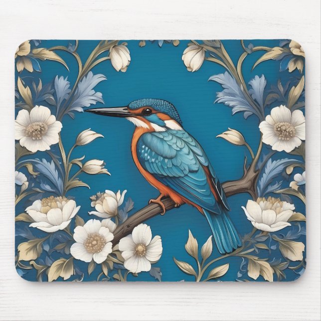 Alfombrilla De Ratón Elegante Turquoise Kingfisher Bird Floral (Frente)