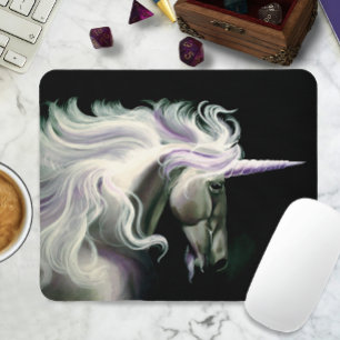 Alfombrilla De Ratón Elegante Unicornio Blanco Melena Fluyente Fantasía