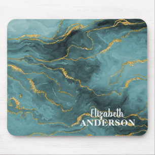 Alfombrilla De Ratón Elegante Verde azulado Agate Azul Geode Marble Mon