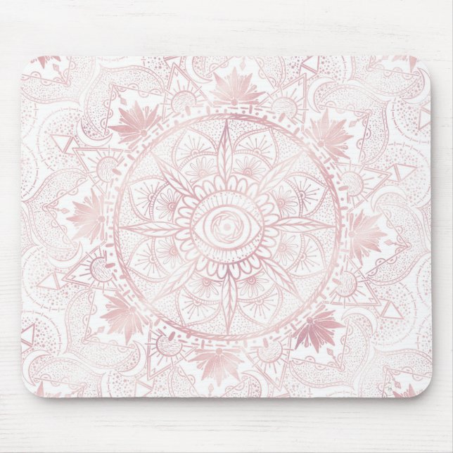 Alfombrilla De Ratón Elegante White Rose Gold Oye Sun Moon Mandala (Frente)