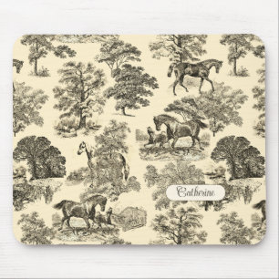 Alfombrilla De Ratón Elegantes caballos Rústicos Árboles de árbol Beige