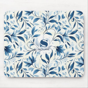 Alfombrilla De Ratón Elegantes hojas de paisley azul - fondo blanco (1)