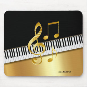 Alfombrilla De Ratón Elegantes notas musicales modernas en negro y oro,