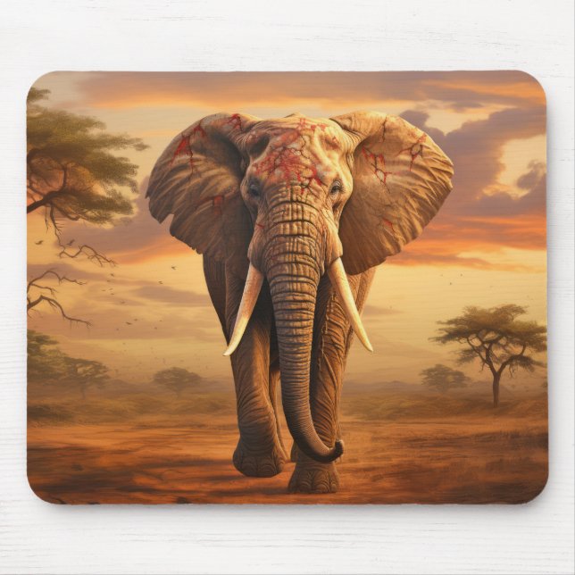 Alfombrilla De Ratón Elephant Animal Wildlife Wilderness Colorful Art (Frente)