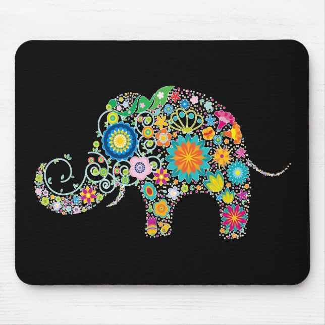 Alfombrilla De Ratón Elephant Floral Art (Frente)