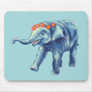 Alfombrilla De Ratón Elephant Infantil Cute Azul