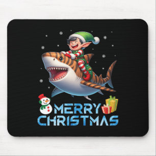 Alfombrilla De Ratón Elf Riding Tiger Shark Snowman presente a Chris