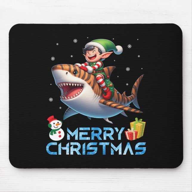 Alfombrilla De Ratón Elf Riding Tiger Shark Snowman presente a Chris (Frente)