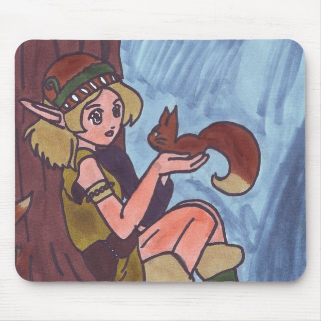 Alfombrilla De Ratón Elfo De Madera Con Ardilla (Frente)