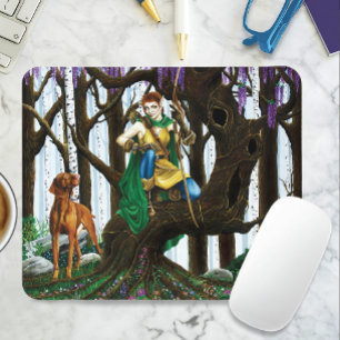 Alfombrilla De Ratón Elfo Fantasía Arquero Perro Vizsla Bosque Encantad