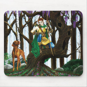 Alfombrilla De Ratón Elfo Fantasía Arquero Perro Vizsla Bosque Encantad