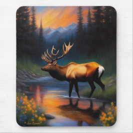 Alfombrilla De Ratón Elk en Mountain Stream hermosa pintura