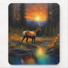 Alfombrilla De Ratón Elk en Rocky Mountain Stream hermosa pintura