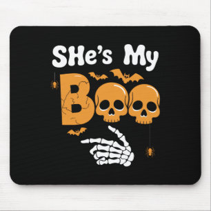 Alfombrilla De Ratón Ella es mi Boo Skeleton Parejas coincidiendo con e