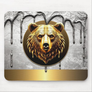 Alfombrilla De Ratón Emblema de oso dorado de lujo en estilo metálico �