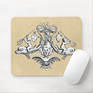 Alfombrilla De Ratón Emblema náutico delfín y cherub