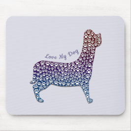 Alfombrilla De Ratón Embossed Indigo Gradient Paw Print Dog Outline