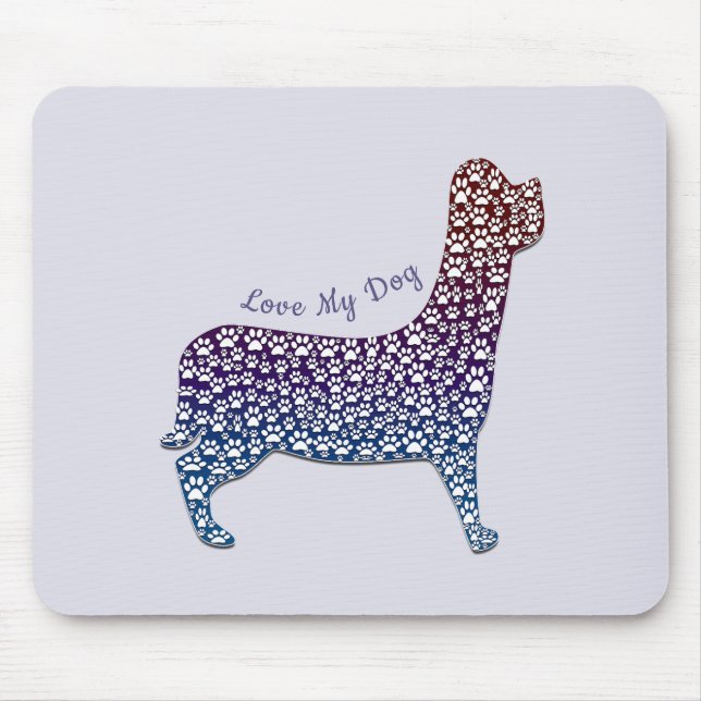 Alfombrilla De Ratón Embossed Indigo Gradient Paw Print Dog Outline (Frente)