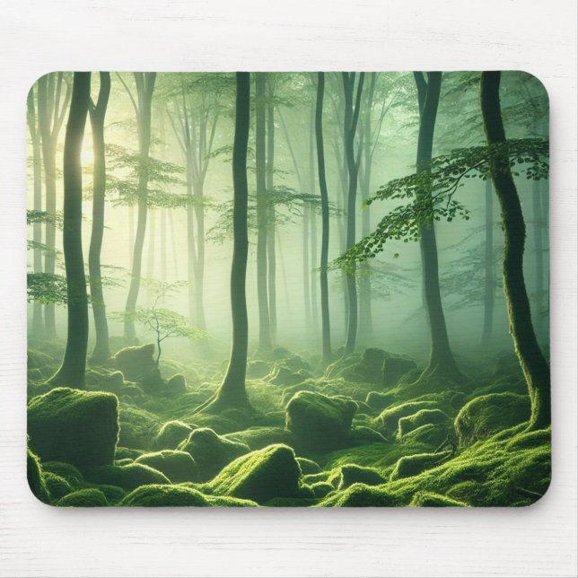 Alfombrilla De Ratón Emerald Serenity – Misty Forest Glow (Frente)