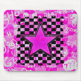 Alfombrilla De Ratón Emo-Pink Graffiti Star Checkers