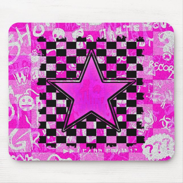 Alfombrilla De Ratón Emo-Pink Graffiti Star Checkers (Frente)