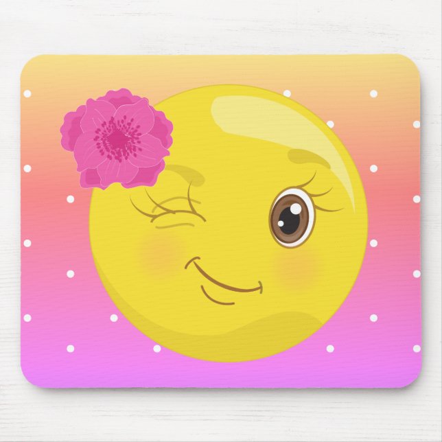 Alfombrilla De Ratón Emoji coqueta Polkadot Mousepad del guiño del (Frente)