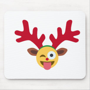 Alfombrilla De Ratón emoji de guiño al reno de Navidad
