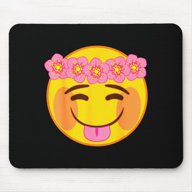 Alfombrilla De Ratón Emoji Flower Crown Tongue Yellow Smile Face  (Frente)