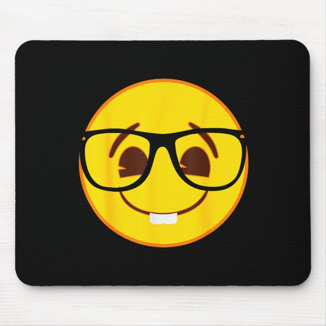 Alfombrilla De Ratón Emoji Nerd Gles Yellow Smile Face  (Frente)
