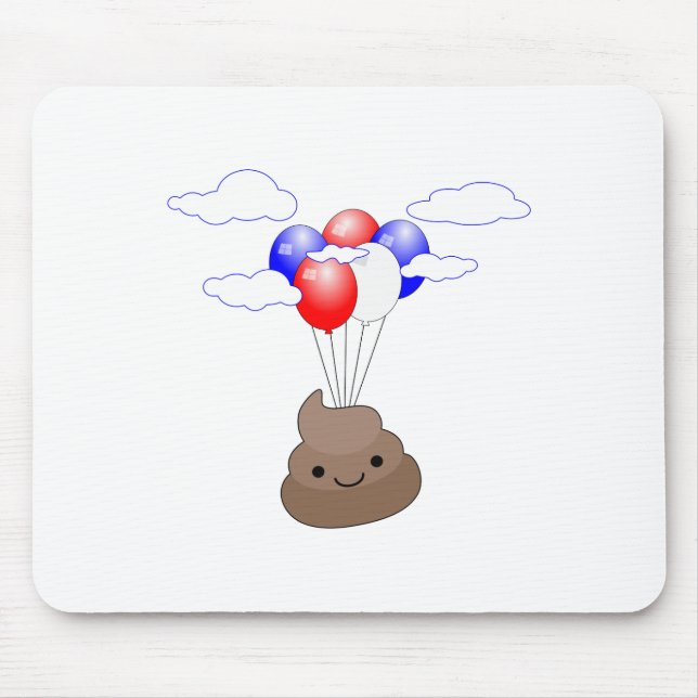Alfombrilla De Ratón Emoji Poo Volando Con Globos (Frente)