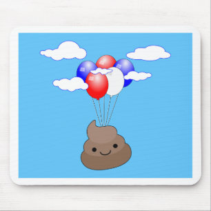 Alfombrilla De Ratón Emoji Poo Volando Con Globos En Cielo Azul