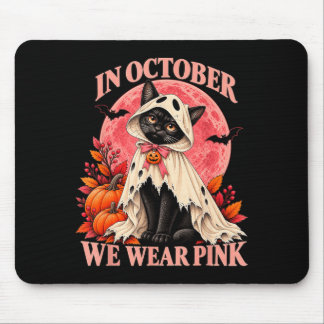 Alfombrilla De Ratón En octubre usa rosa gato negro cáncer de mama