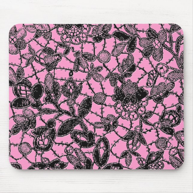 Alfombrilla De Ratón encaje negro sobre femenino rosa (Frente)