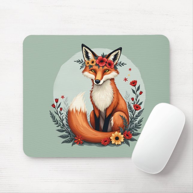 Alfombrilla De Ratón Encantador Floral Fox Woodland Folk Art (Con ratón)
