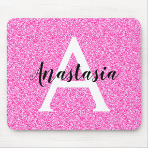 Alfombrilla De Ratón Encanto Femenino Rosa Brillante Purpurina Monogram