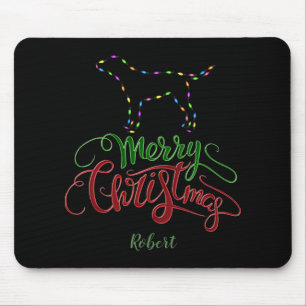 Alfombrilla De Ratón Encanto luces de Navidad perro monograma Tod