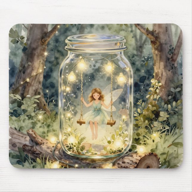 Alfombrilla De Ratón Enchanted Fairy in a Jar in a Magical Forest (Frente)